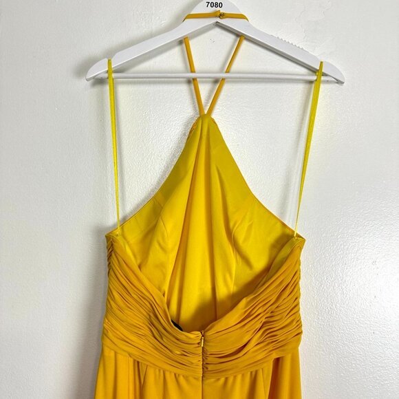 MAC DUGGAL Halter Neck Rouched Side Front Slit Gown in Marigold Size Medium - Picture 8 of 13